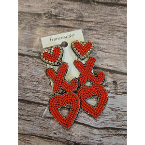 Francesca's Earrings One Size Red Hearts. Valentines NWT (153)